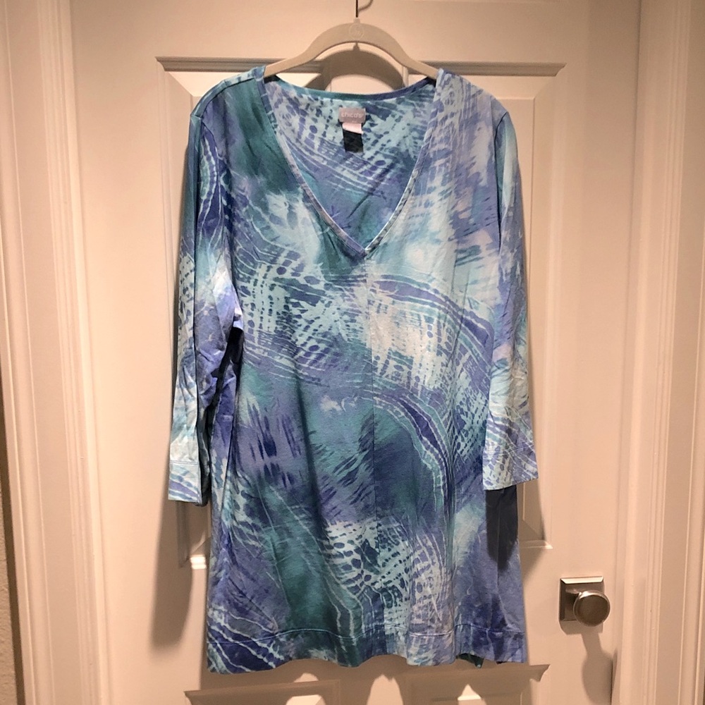 Chico's Blu and Aqua Abstract Tunic